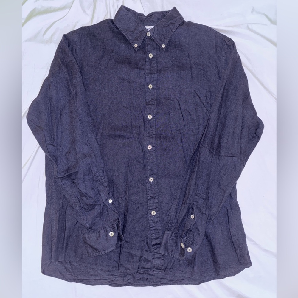 Brooks Brothers Navy Blue Linen Shirt Men’s Large